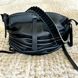 Petite black Italian leather evening bag.